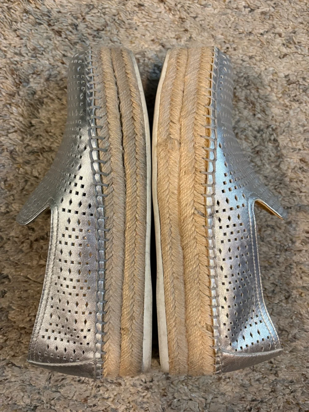 Franco Sarto Silver Perforated Slip-On Espadrilles Size 8.5 EUC